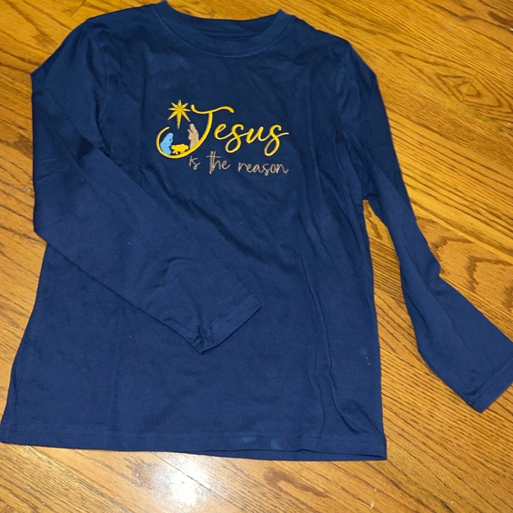 Boys “Jesus is the reason” embroidered shirt